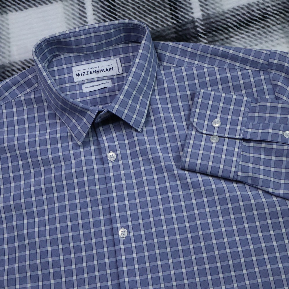 Mizzen+Main Leeward Dress Shirt XL Blue White Check Performance Button Down